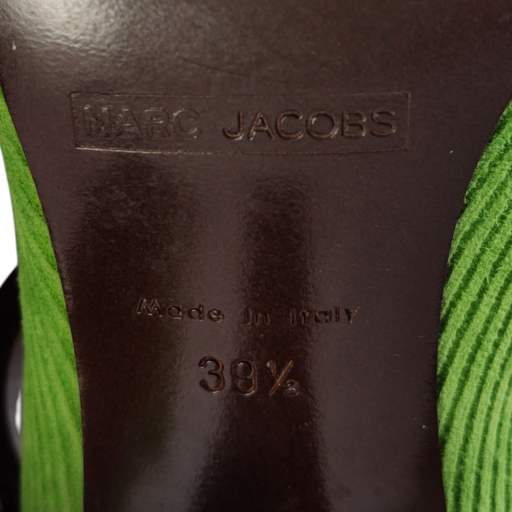 Marc Jacobs Mary Jane Heels 39.5 Green Corduroy Brown Suede Metallic Toe Italy - Picture 4 of 12